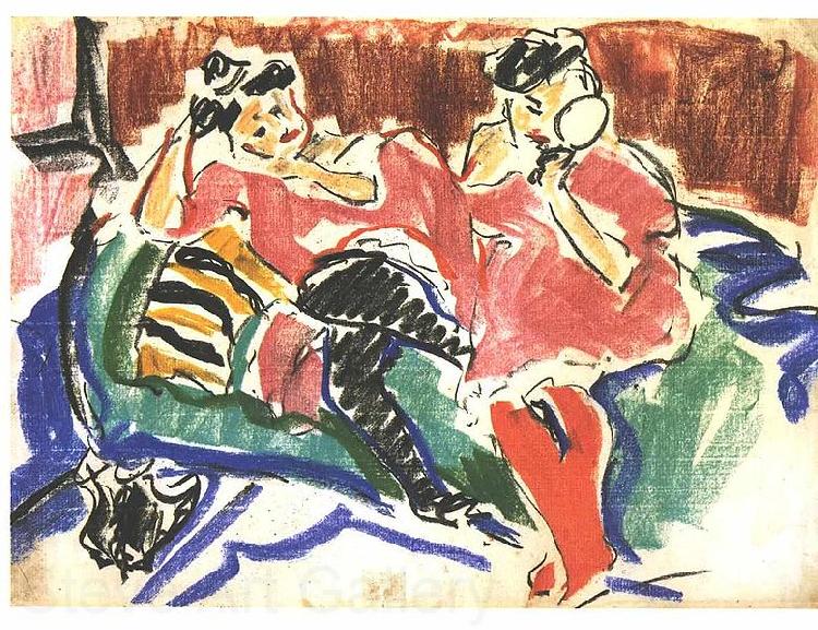 Ernst Ludwig Kirchner Two women at a couch Spain oil painting art